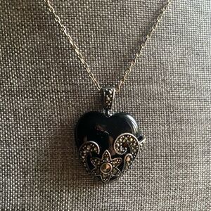 Onyx & Marcasite Heart Pendant